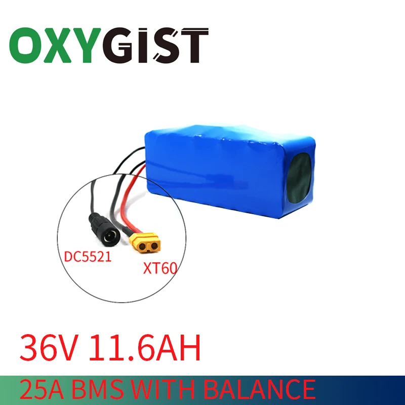 OXYGIST 36V 10S4P 11.6Ah 42V 18650 high-capacity power lithium battery pack for Ebike electric car bicycle scooter belt 25A BMS