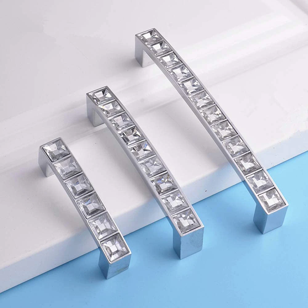 

Cabinet Door Knobs Crystal Glass Rhinestone Furniture Drawer Handle Modern Silver Wardrobe Door Pull for Dresser Cupboard Closet