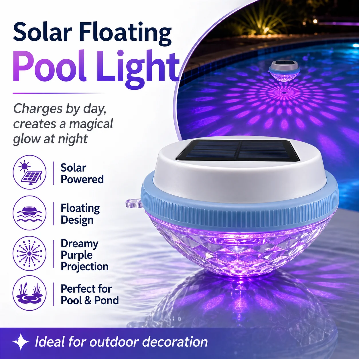 

Color Changing Solar Floating Pool Lights LED Waterproof Outdoor Pond Decorative Night Light Automatic On Off IP65