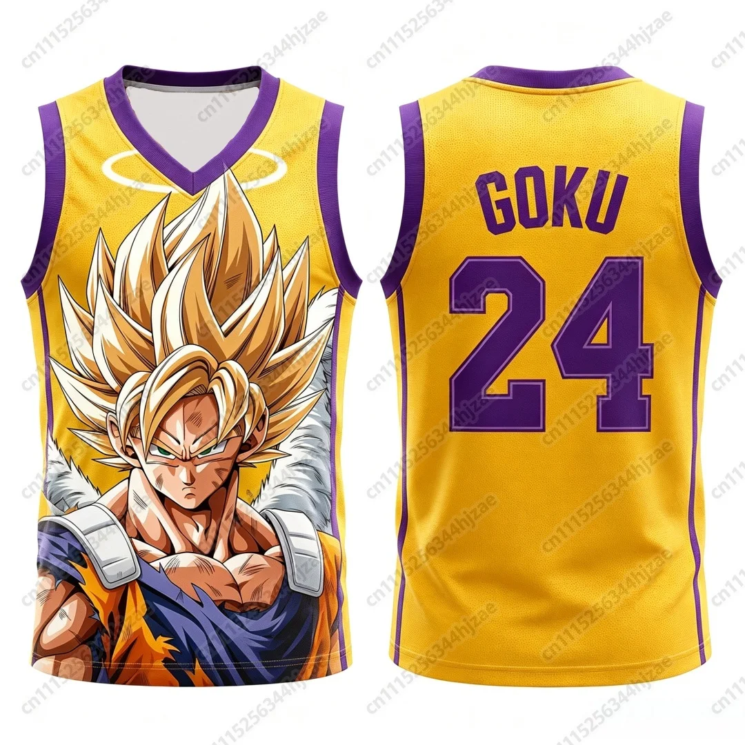 Dragon Ball Goku Super Saiyan Nr. 23 Basketball-Trikot für Herren, 3D-Druck, Sport-Tanktop, weiß-goldener Farbverlauf, Anime-Design, passend für die ganze Familie. – Detail 4
