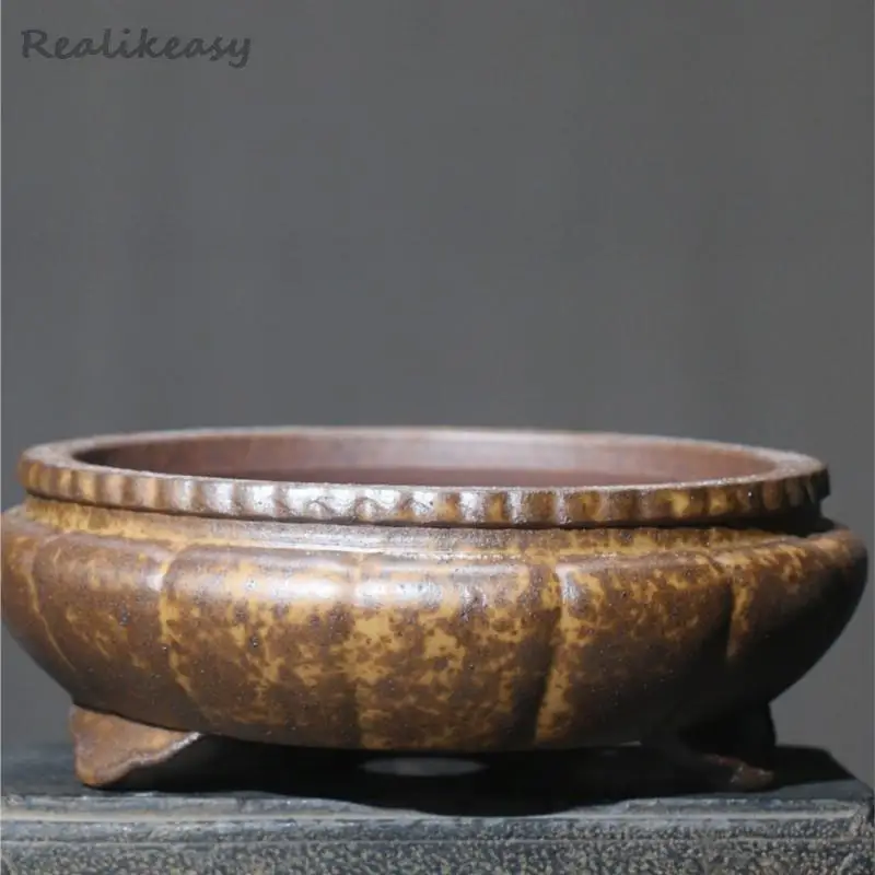 Home Lotus shaped Bonsai Pot Chinese Zen Retro Desktop Breathable Decorative Bonsai Pot Purple Sand Flower Pot With Holes LF283