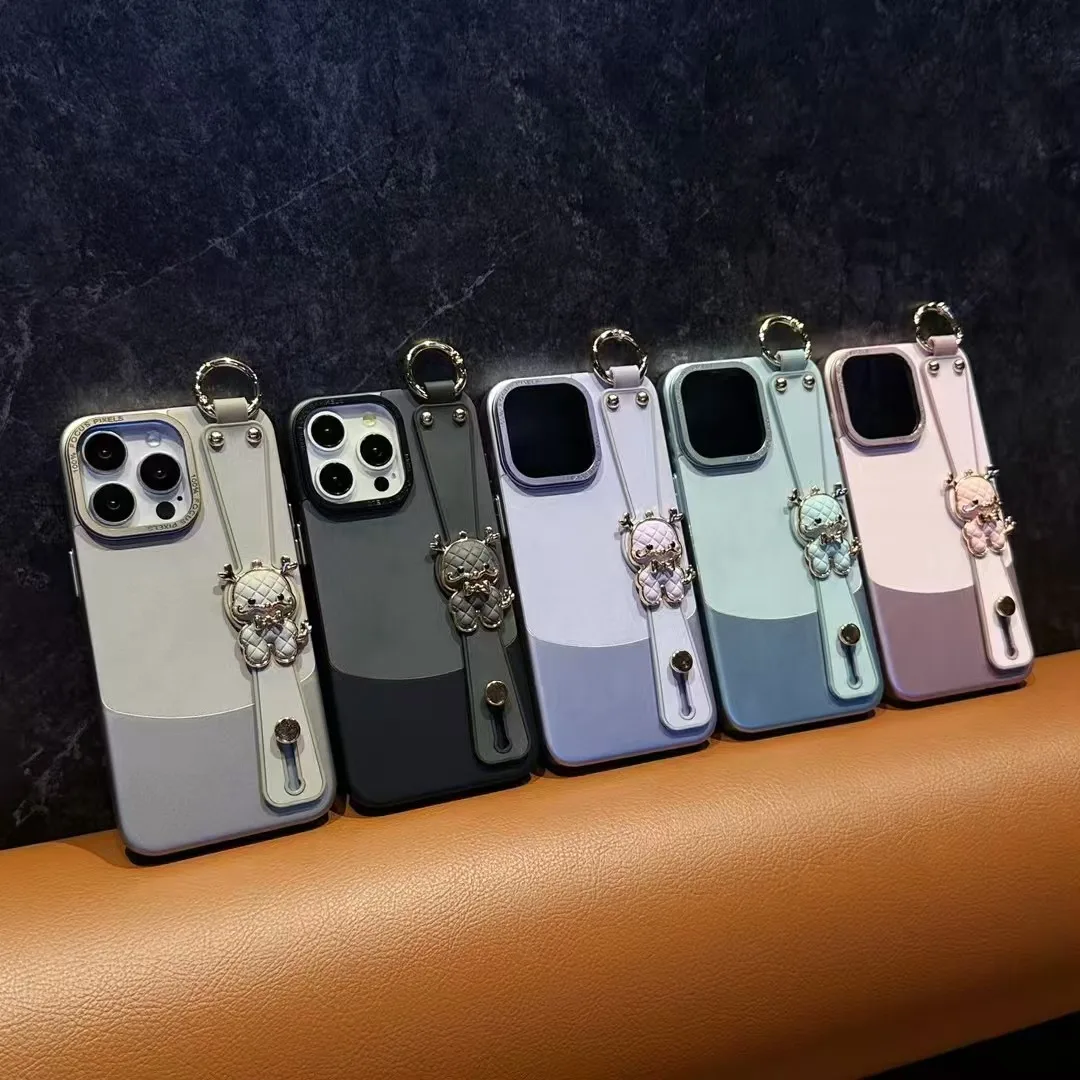 

High-end sheepskin leather patching design series with wristband for protecting iPhone phone cases