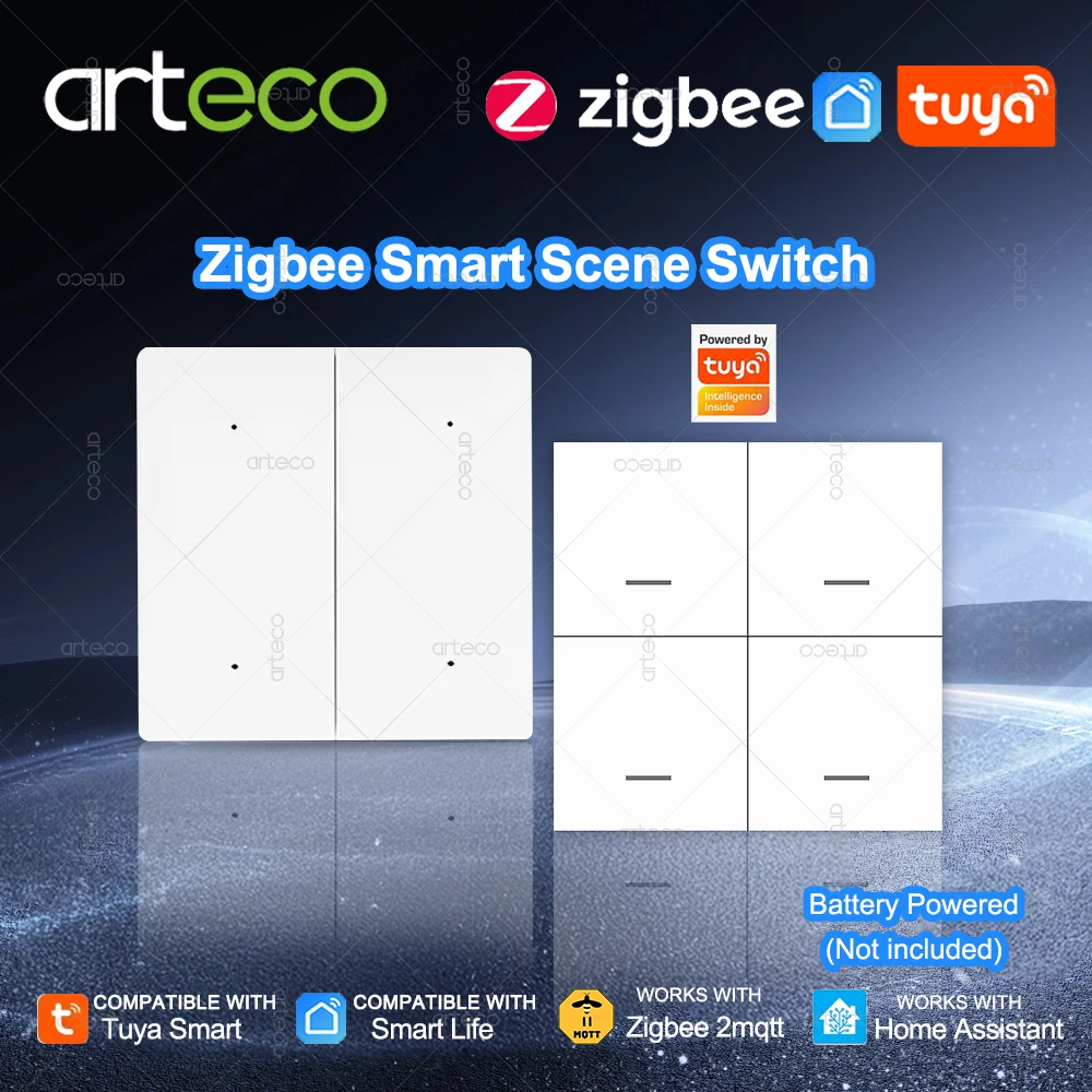 Tuya – interrupteur de scène intelligent sans fil ZigBee, 4 gangs, 12 modes d'automatisation, bouton poussoir, contrôleur, prise en charge de l'assistant domestique Z2MQTT