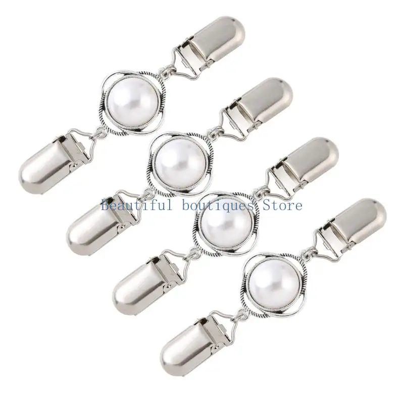 U4LF Sweater Clip Set of 4 with White Center Ornament, Double-Ended Fasteners for Cardigans, Shawls, Scarves, and Sweater Fronts