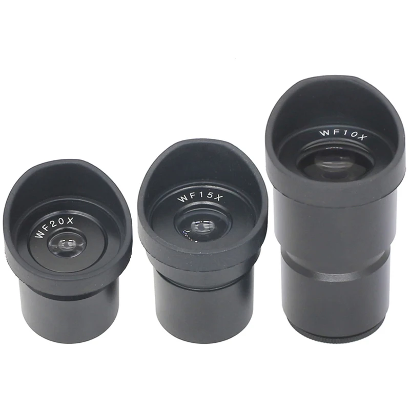 One Pair WF10X WF15X WF20X Eyepieces Wide Field View Optical Lens Mounting 30mm 30.5mm for Stereo Microscope w/ Rubber Eye Cups