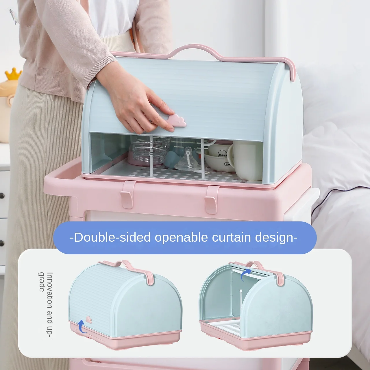 

Beautiful Storage Organizer Clamshell Design Storage Boxes Dustproof Drain Organizer Box Split Combination Baby Bottle Storage