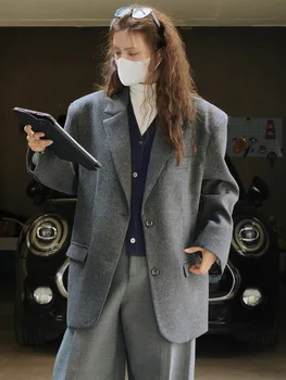 סתיו וחורף נשים בצבע אחיד מזדמן של כיס בודד