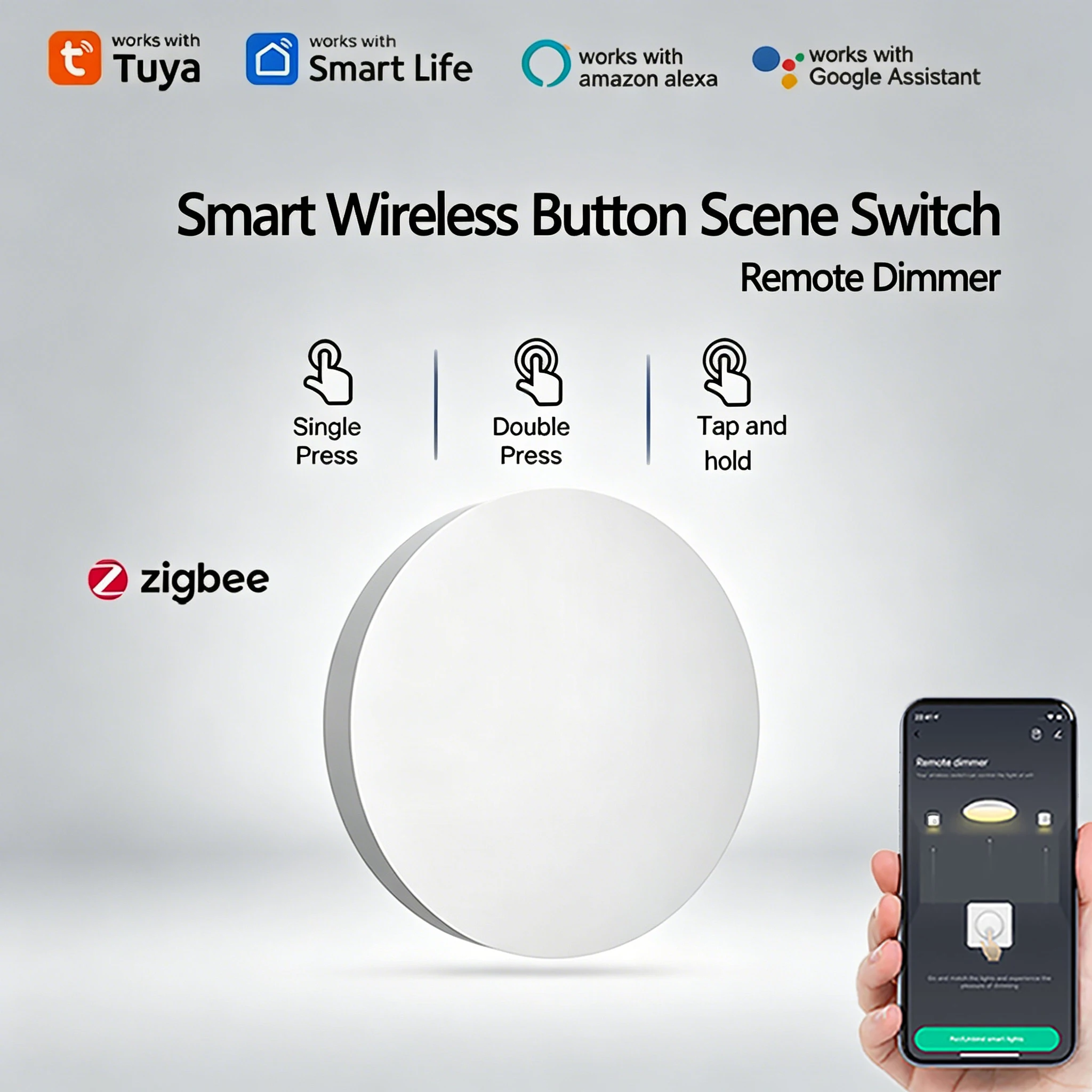 Tuya ZigBee Smart Scene Button Wireless Remote Control Dual Light Control Battery Powered No Wiring Home Automation