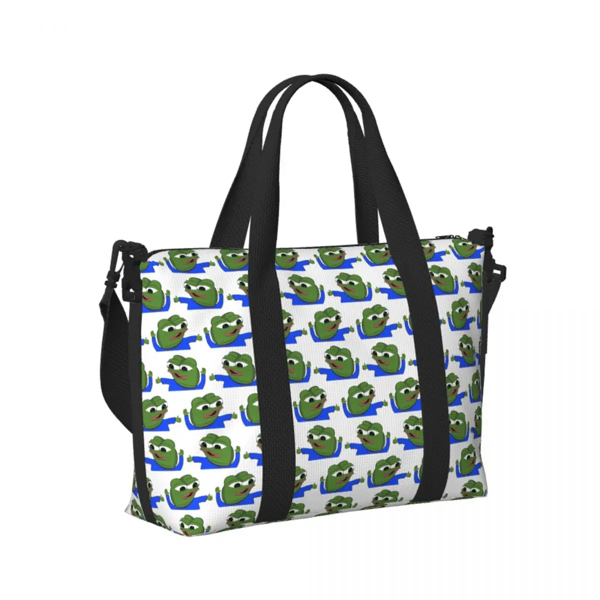 

Custom Pepe The Frog Peepo Emote Beach Travel Bag Large Capacity Tote Bags for Gym Yoga Women Shopping Duffle Shoulder Bag