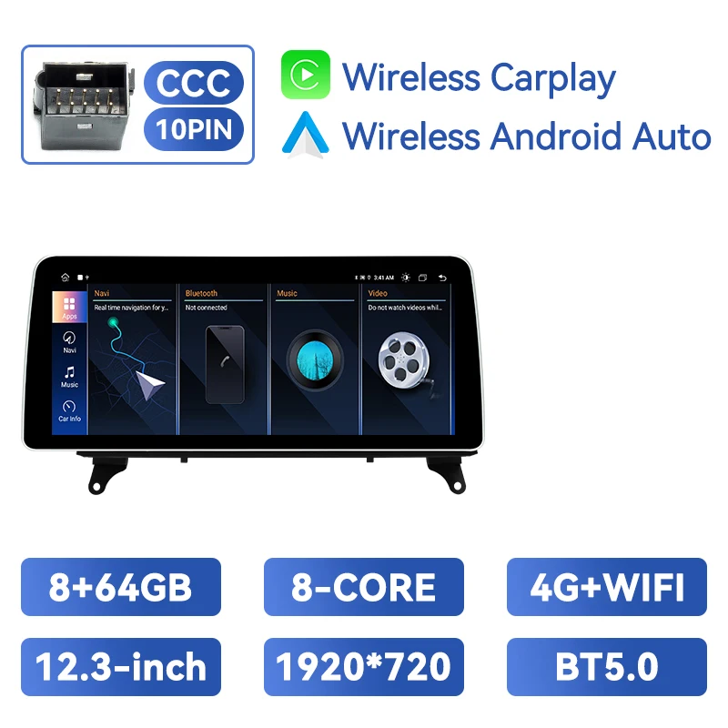 1920*720P 12.3Inch Draadloze Carplay Android 14 Auto Multimedia Speler Voor Bmw X 5 E 70X6 E71 Ccc Cic 4G Wifi Gps Audio Headunit