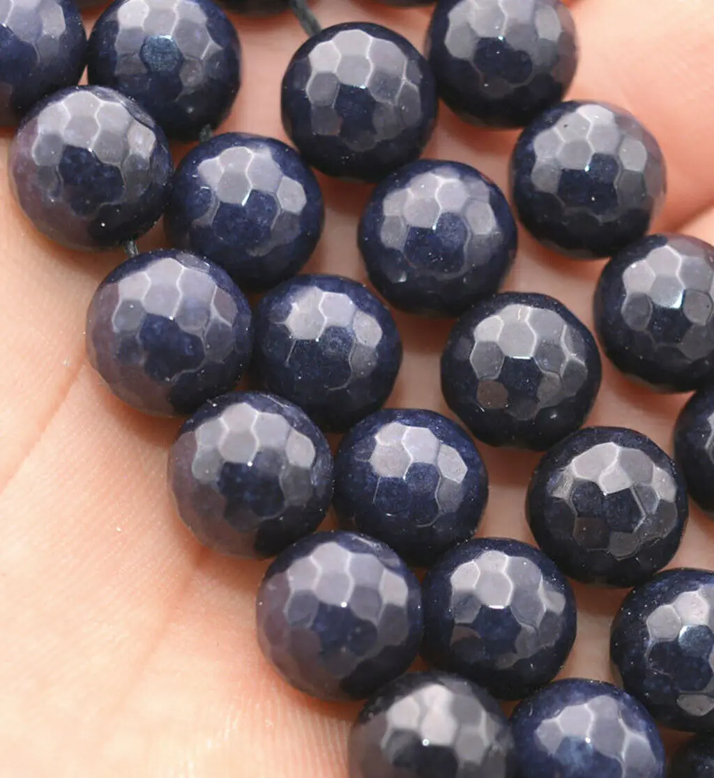 Beautiful Natural 10MM Blue Sapphire Jade Round Faceted Gemstone Loose Beads 15\
