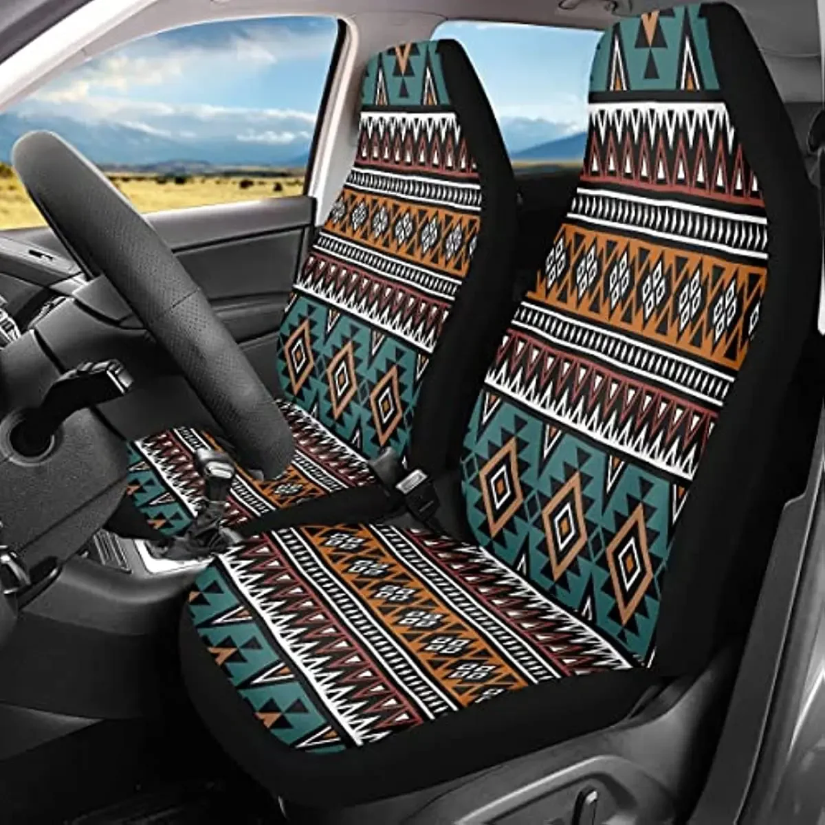 Pehede Vehicle Seat Cover Blue Boho Aztec Pattern Ethnic Aztec Ornament Abstract Seamless Pattern Stylish Front Seat Covers Prot