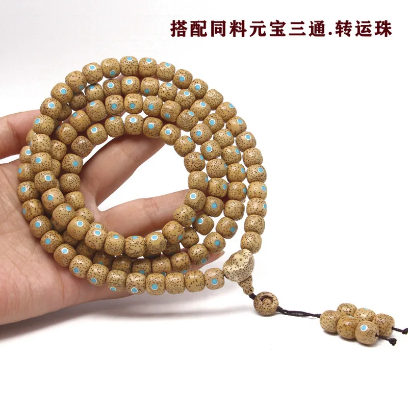 Hainan Moon Bodhi Bracelet With 108 Green Jade And Gold Beads