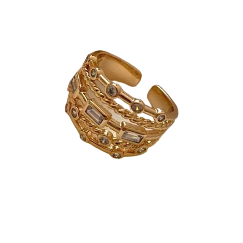 2024 Nieuwe Rvs 18K Vergulde Vlinder Ringen Voor Vrouwen Persoonlijkheid Multi-layer Gevlochten Metalen Textuur Ringen sieraden