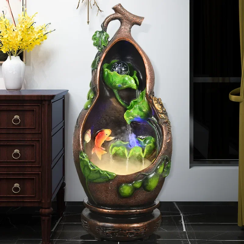 Chinese gourd office lucky feng shui wheel flowing water fountain bonsai