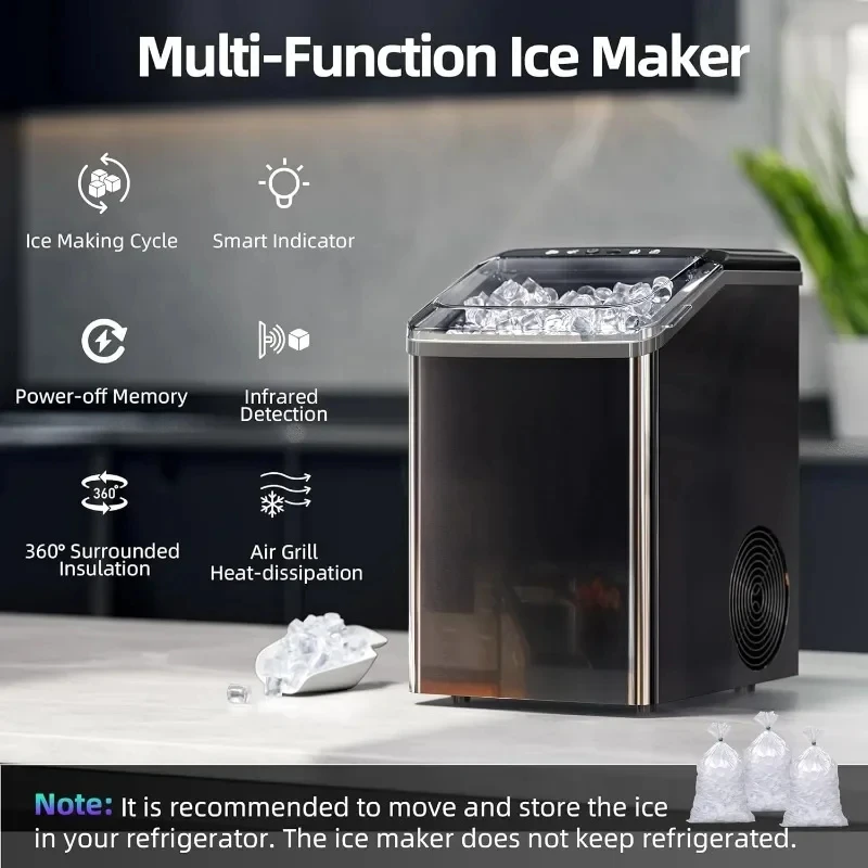 Nugget Ice Maker Countertop Self Cleaning with Drainpipe Crushed Pellet for Home Kitchen Party