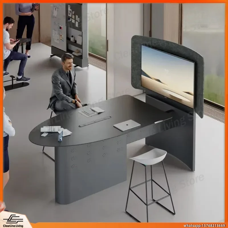 

Modern Minimalist Stainless Steel Desk with Powder-Coated Desktop for Office Home Study Workshop Meeting Room Workstation