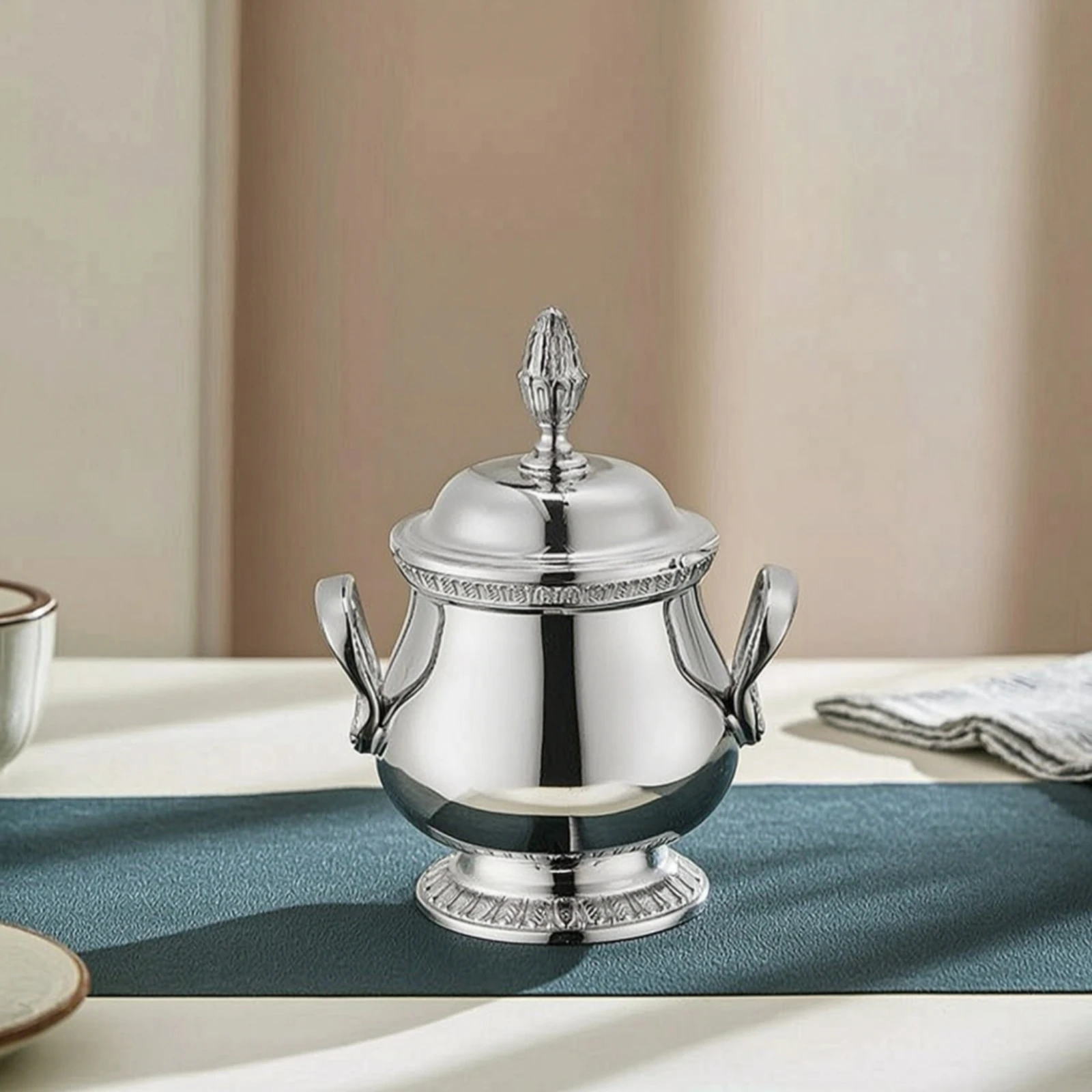 Creamer Embossed Sugar Bowl with Lid Serving Set Elegant Vessel Premium for Hosts, Afternoon Tea, Coffee Service