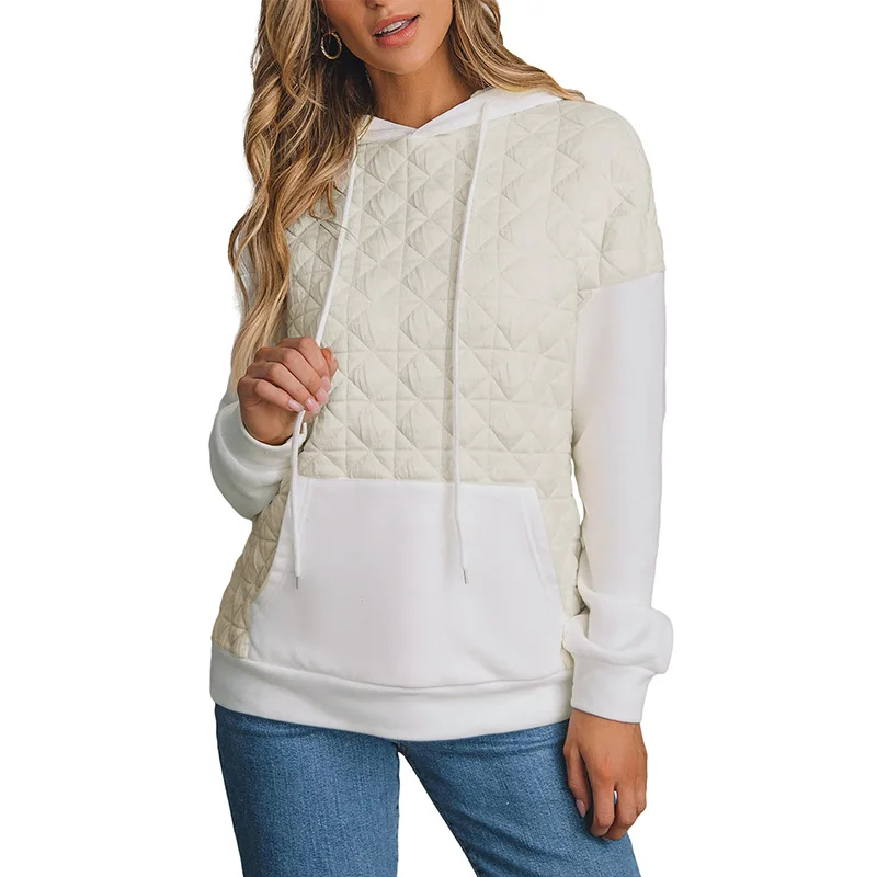 2025 Autumn New Color Blocked Hooded Long Sleeved Top for Women's Casual Versatile Drawstring Shoulder Sweatshirt for Women