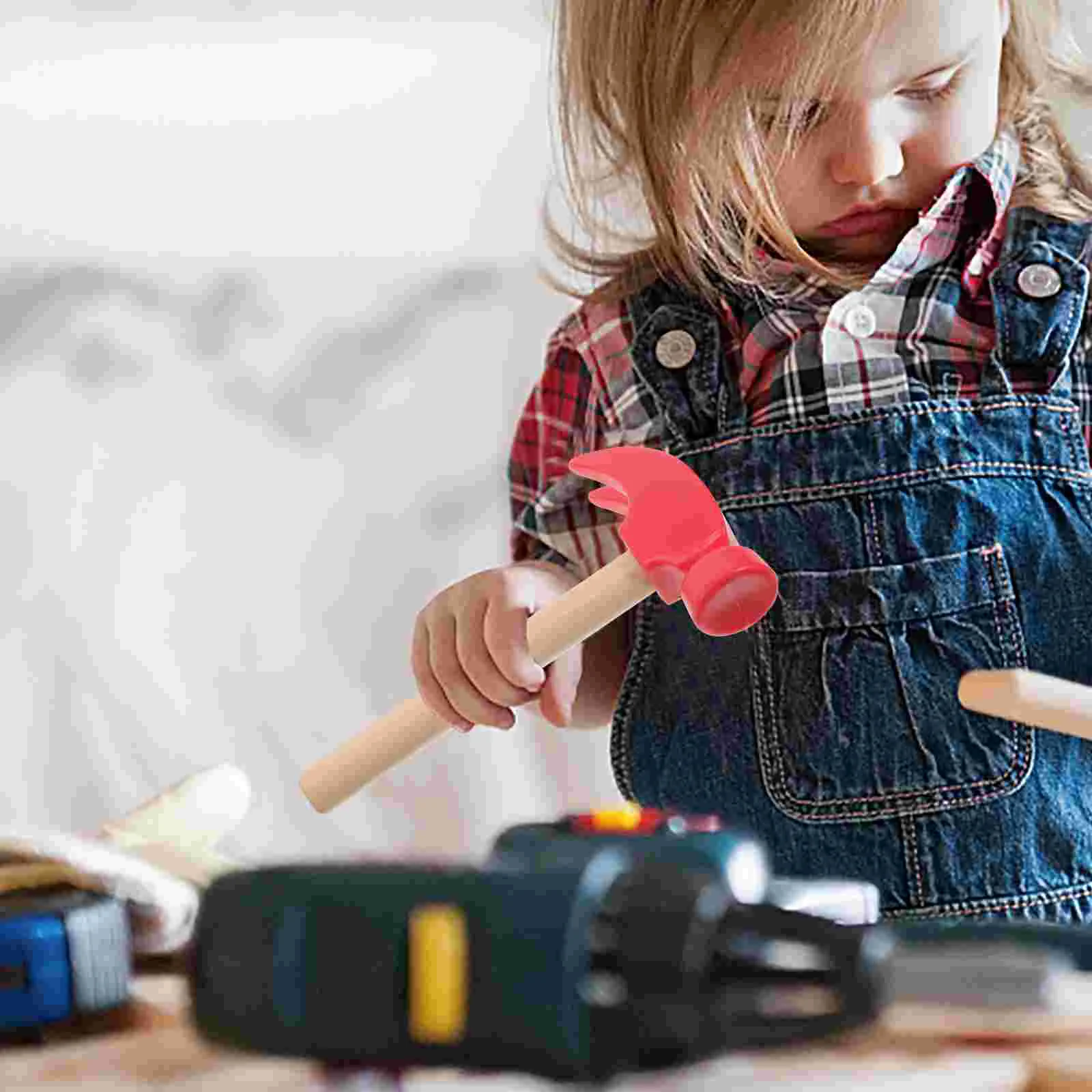 Jouets de plein air pour tout-petits, petit marteau en bois simulé, accessoires d'outils pour enfants, rouge