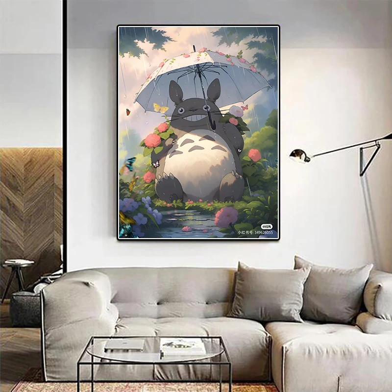 Japanese anime diamond painting, Hayao Miyazaki Totoro with diamond embroidery, girl flower handmade DIY mosaic home decoration