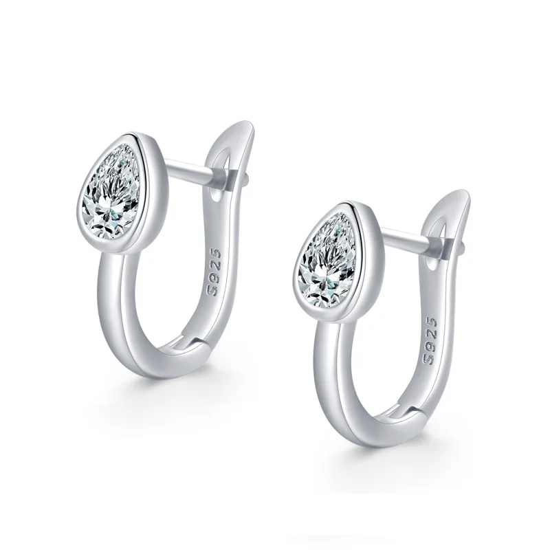 

S925 Women's Sterling Silver Drop-Shaped Diamond Huggie Earrings for Parties