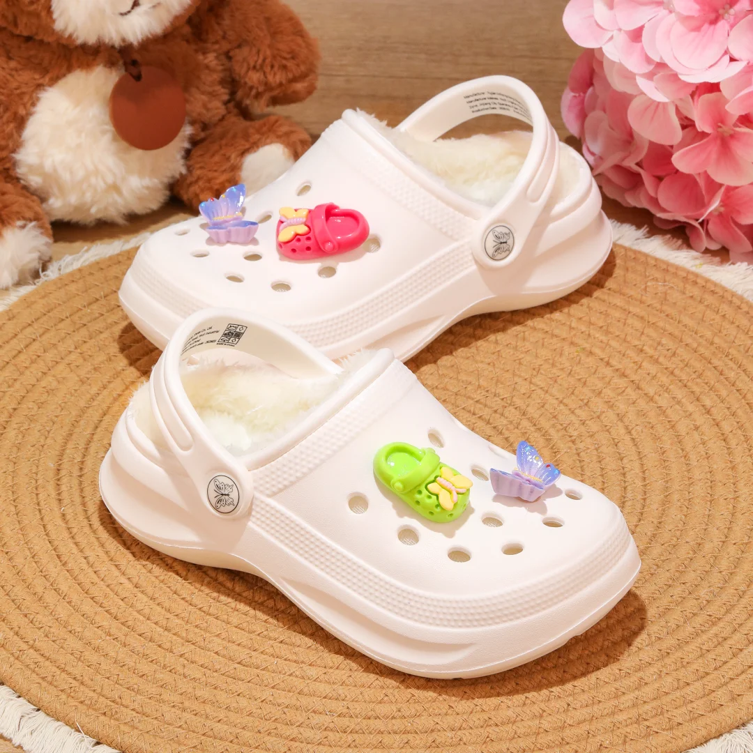 Kinder-Clogs und -Mules mit Fellfutter, leichte Garten-Schuhe mit Baumwollfutter, warme Hausschuhe für Jungen, Mädchen und Kleinkinder, 168. – Detail 2