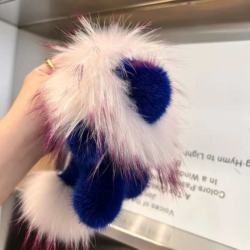 Adorable Real Mink Fur Keychain Toy Lion Doll Backpack Bag Hanging Ornament Gift Car Accessory Soft Toy