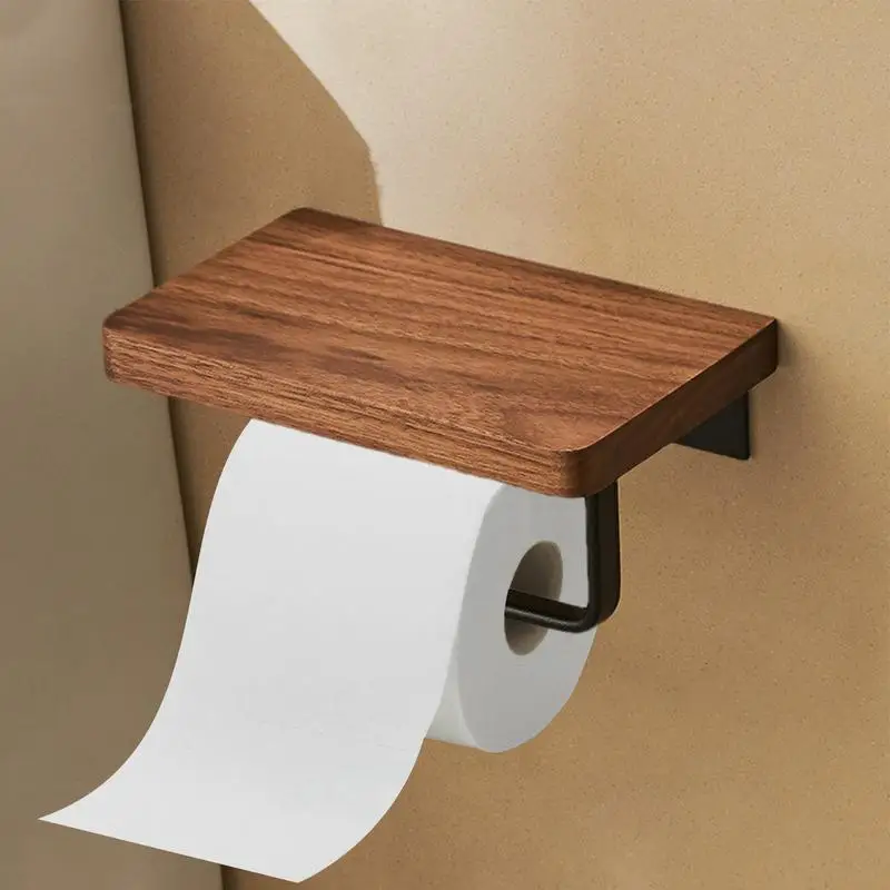 Wall Toilet Paper Holder Modern Toilet Tissue Holder Walnut Wood Restroom Tissue Holder Scientific Crossbar Design Hotel Toilet