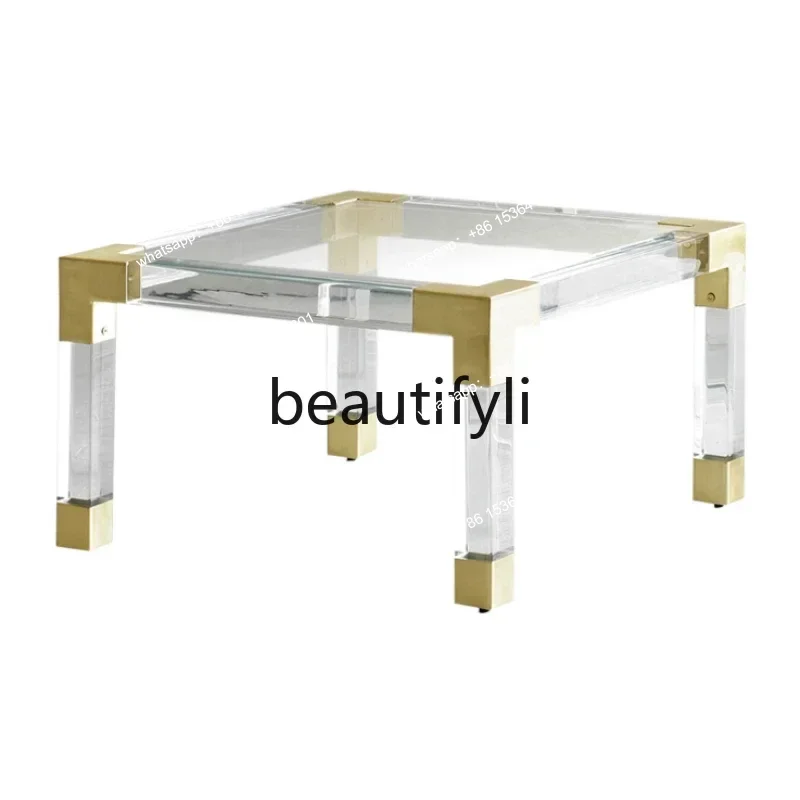 

yj5 Acrylic coffee table transparent plexiglass coffee table electroplating process metal furniture transparent edge table