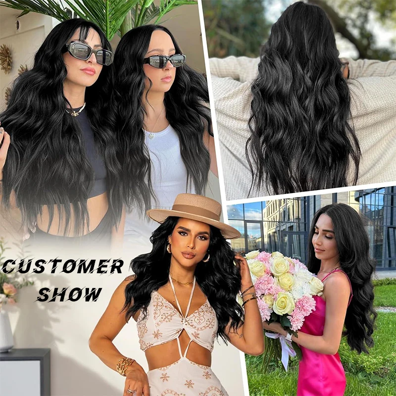 Long Wavy 5 Clip In Hair Synthetic Extensions One Piece Curly wavy Hairpiece Heat Resistant Fake Hair Wigs for Women