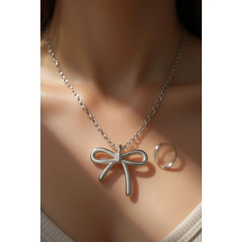 

Ожерелье-чокер из стерлингового серебра с бантом, простой и элегантный подарок для женщин и девочек-подростков