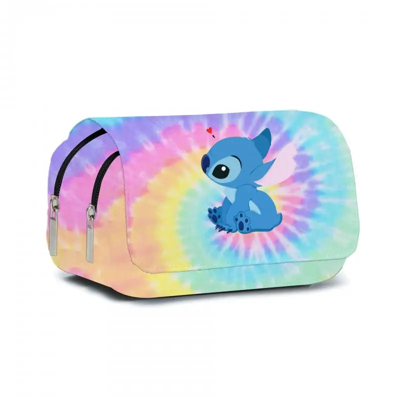 Disney-Stitch Pen Bag Grande Capacidade, Student Handheld Pen Bag, Saco de armazenamento de camada dupla, Saco de maquiagem bonito e simples, Papelaria