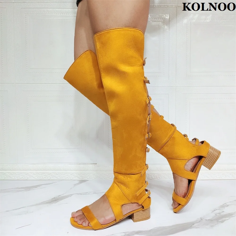 Kolnoo New Summer Style Handmade Women's Blocked Heel Sandals Buckle Straps Real Photos Sexy Evening Party Prom Fashion Shoes