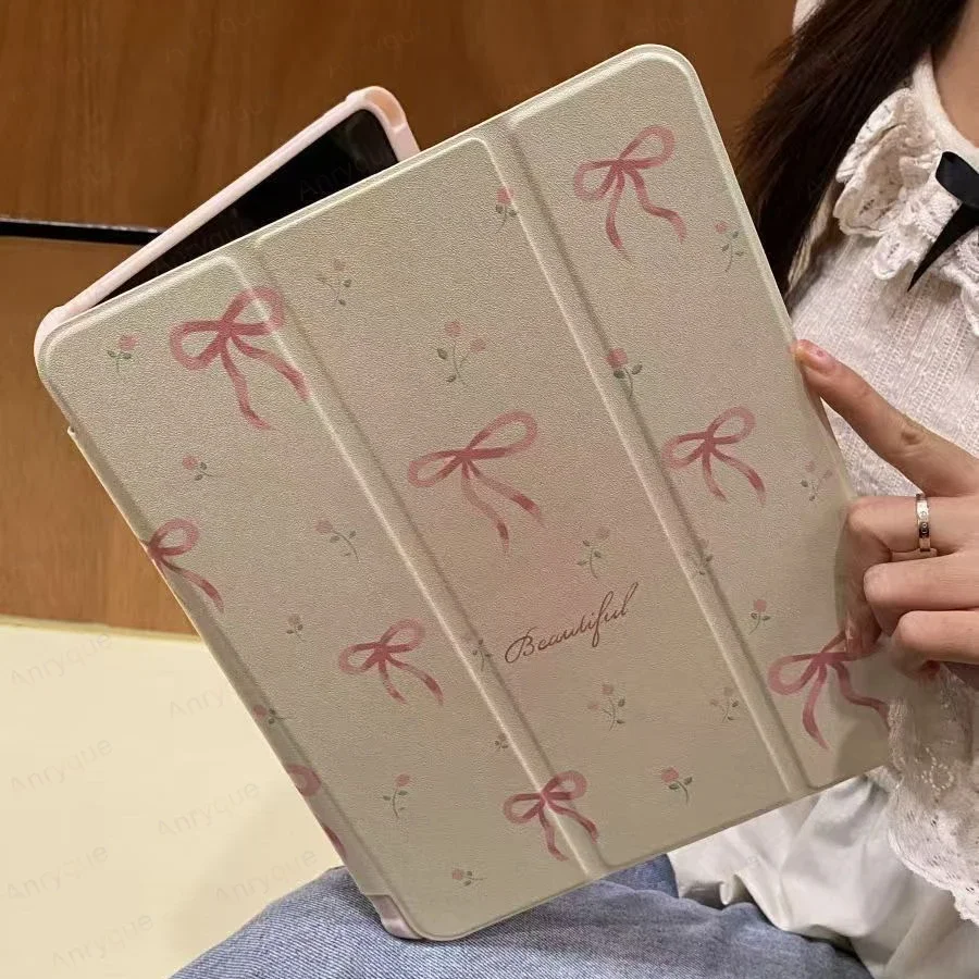 Pink Mirror Bow Case for iPad Air 11 Inch M2 2024 iPad Air 6th/5th/4th Gen Pro 11 inch M4 M2 2024 Tablet Cover with Pencil Slot