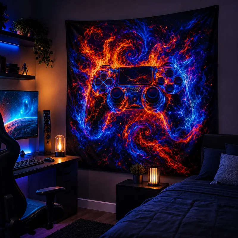 VIKAMA Neon Game Controller Tapestry Cool Gaming Aesthetic Teen Boys Dorm Bedroom Gaming Room Apartment Wall Decor