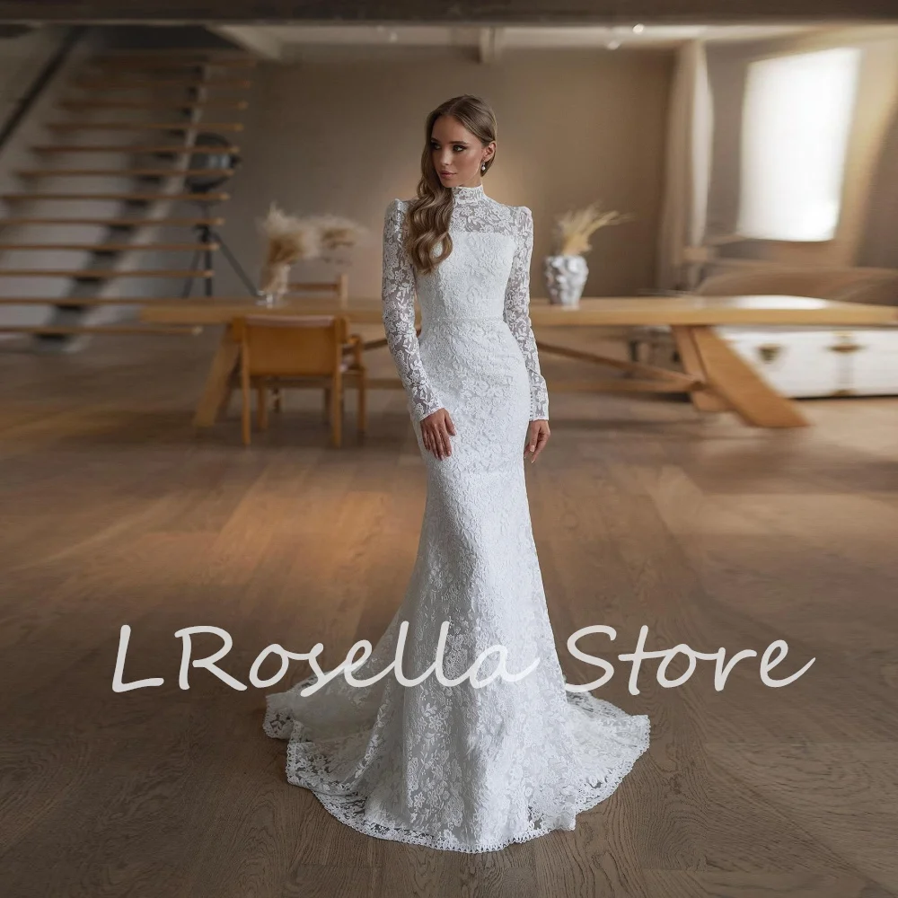 LRosella-Robe de Mariée en Dentelle à Manches sulf, Plissée, Longueur au Sol, Élégante, Exquise, Col Rond, Style Morden, Luxe, Mode, 2024