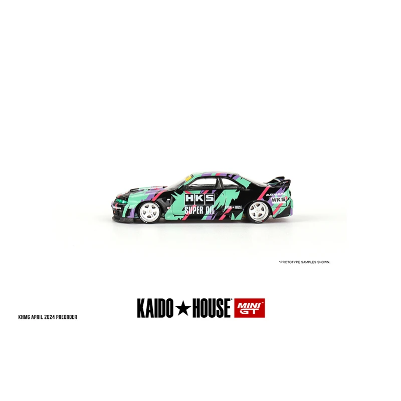 MINIGT KHMG129 1:64 Skyline GTR R33 HKS V1 เปิดHood Diecast DioramaรถKaido House