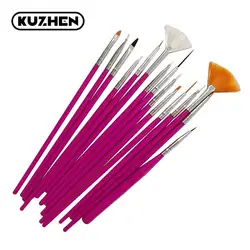 15Pcs Professional Nail Art Brush Set For Manicure Rhinestone Acrylic Paint Brushes Kit UV Gel Polish Nails Lining Pen Gradient