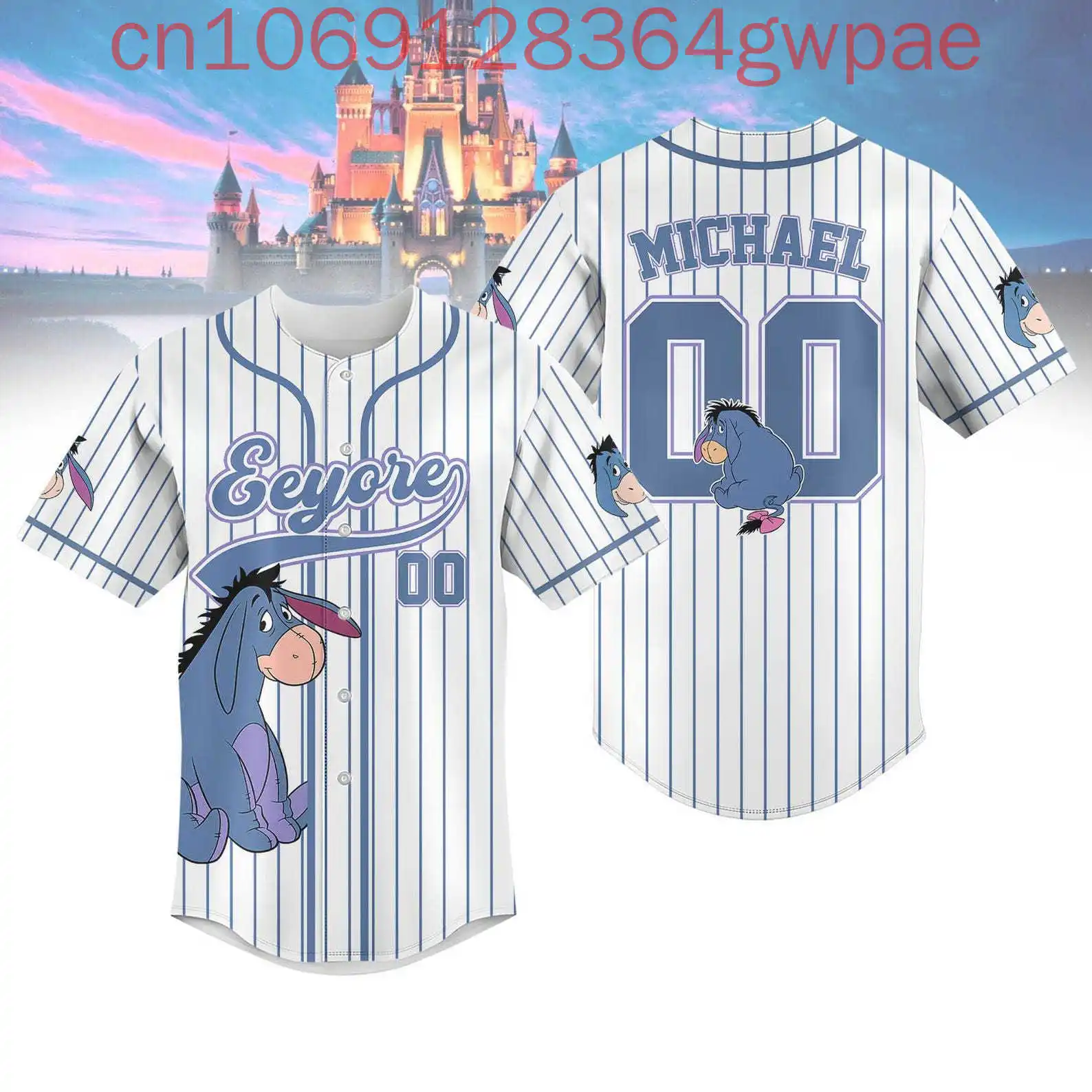 Custom Eeyore Striped Baseball Jersey Men's Women Shirt Disney Winnie the Pooh Summer Casual Sports Short Sleeve Baseball Shirts