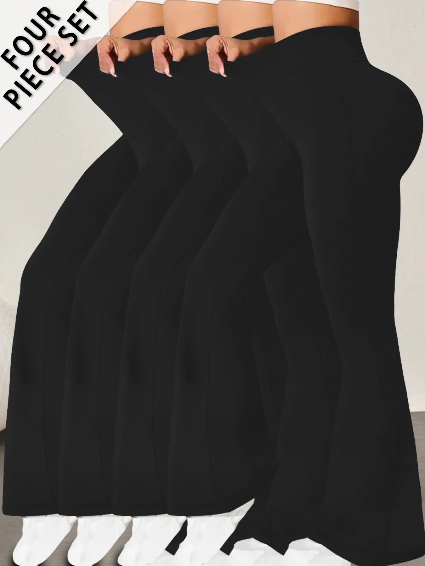 

4 Pack Plus Size Women's Super Soft High Waisted Flare Pants, Leggings Tummy Control Soft Bootleg Bell Bottoms Running