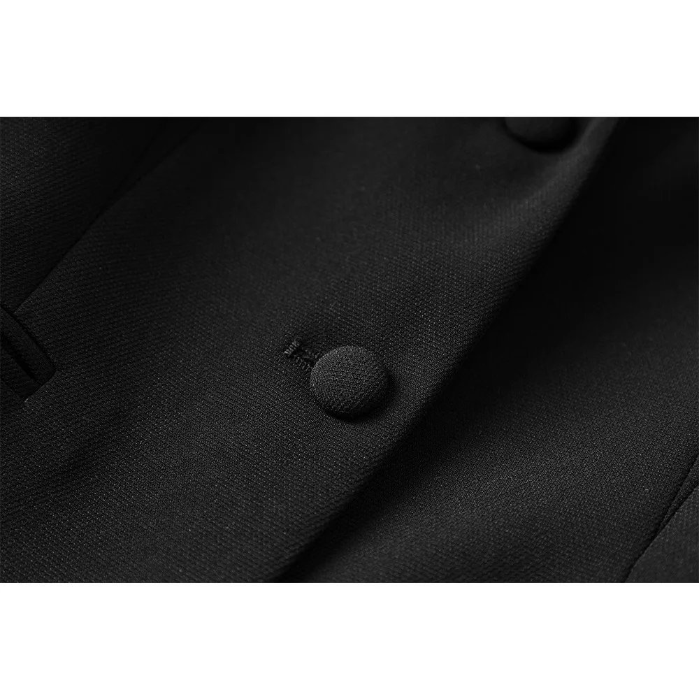 تخصيص أسود اثنين زر حبة صورة ظلية الخصر cinching دعوى سترة عالية الجودة المرأة الأعلى #4