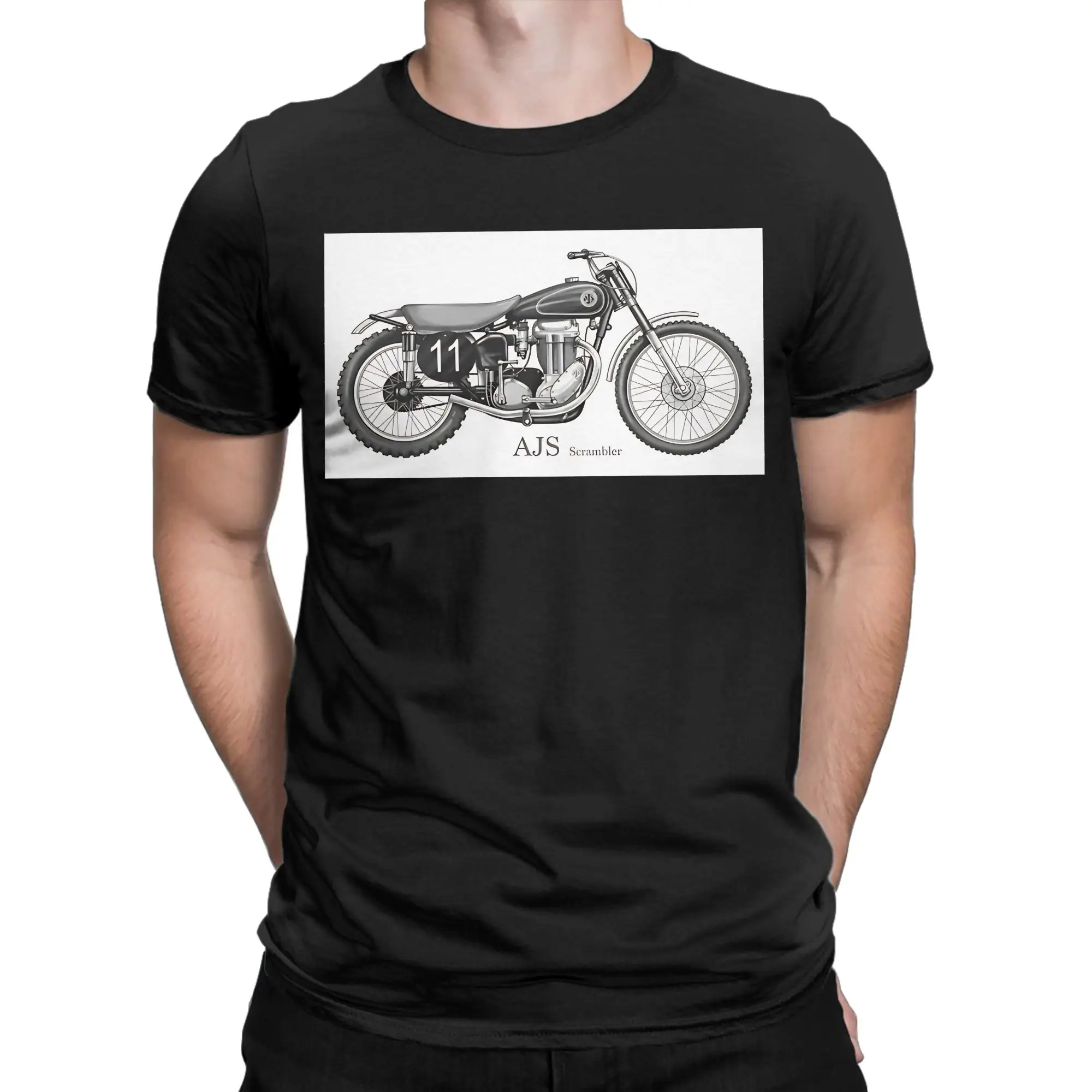 Classic Scrambler Motorbike Funny Graphic 100% Cotton T-Shirt AJS Tops Tees For Men