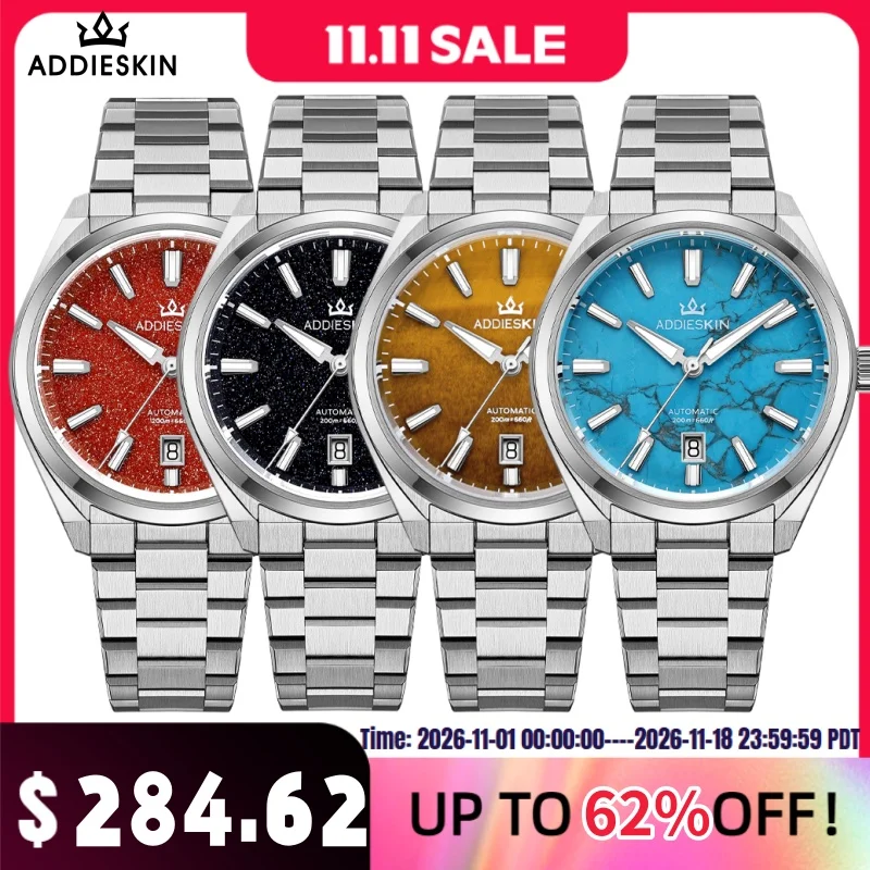 AddiesKIN K010 Turquoise Dial Automatic Mechanical Watch 20Bar Waterproof Sapphire Glass 9015 Movement BGW9 Luminous Men's Watch