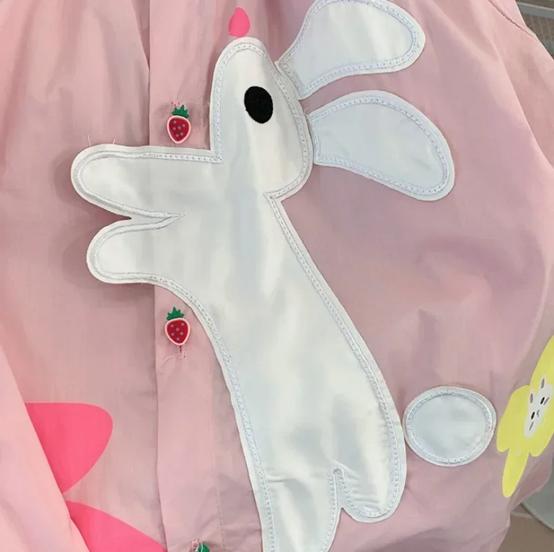 2023 One Piece Shirt Cartoon Loose Soft Rabbit Fashion All-match Vacation Outdoor Turn-dow Collar Spring Autumn