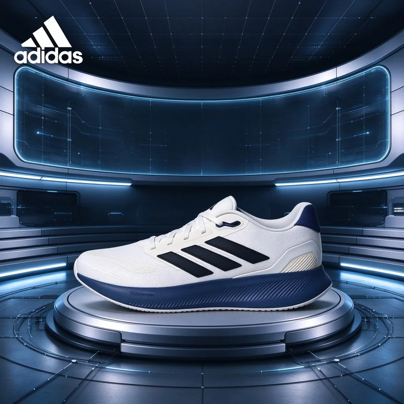 Adidas Men Sneakers, Cloudfoam Cushion Running Shoes, Breathable Casual Athletic Trainers White Navy IE8815