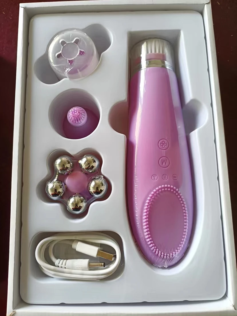4 In 1 Wash Face Cleaning Machine Waterproof Soft Silicone Electric Cleansing Facial Massager Beauty Use Face Washing Brush