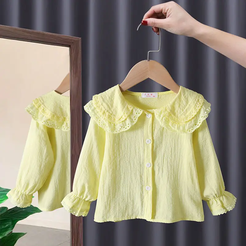 

Spring Autumn Girls Blouses Kids Shirts Long Sleeve Shirts Children's Tops Lace Princess Bottoming Shirts 2022 New Baby Clothing