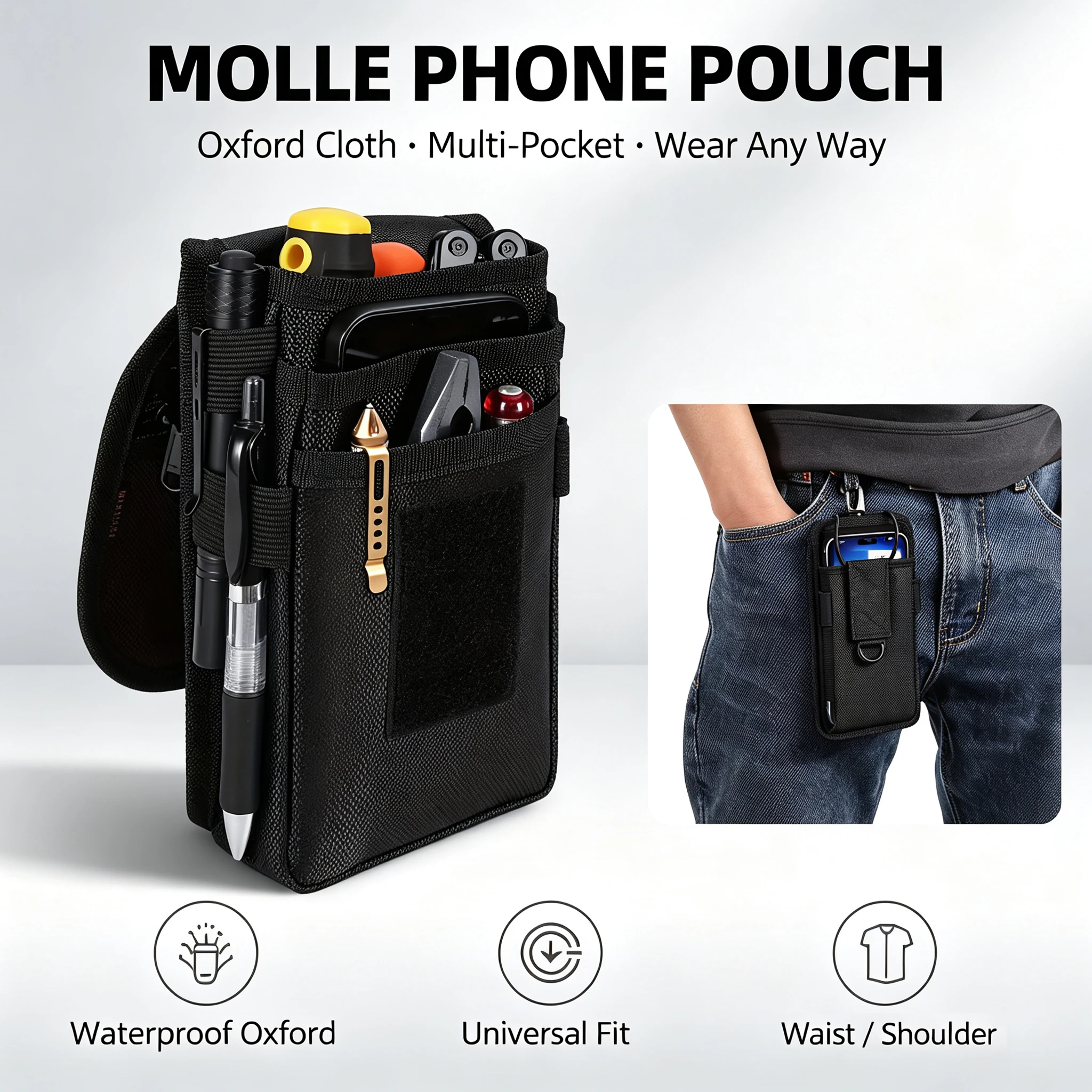 1PC Tactical EDC Belt Pouch Multitool Holster Compact Tool Sleeve Organizer Fits Phone Knife Gear for Electricians Outdoor