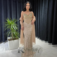 Kybeliny Sparkly Strapless Prom Dresses Rhinestones Cape Sequin Trumpet for Women Evening Gowns Vestidos De Fiesta Customized